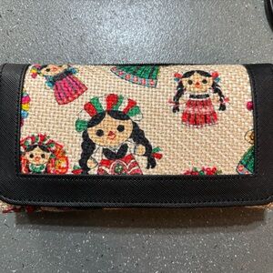 Frida Kahlo Wallet Handwoven Doll Print Wallet in Black Trim